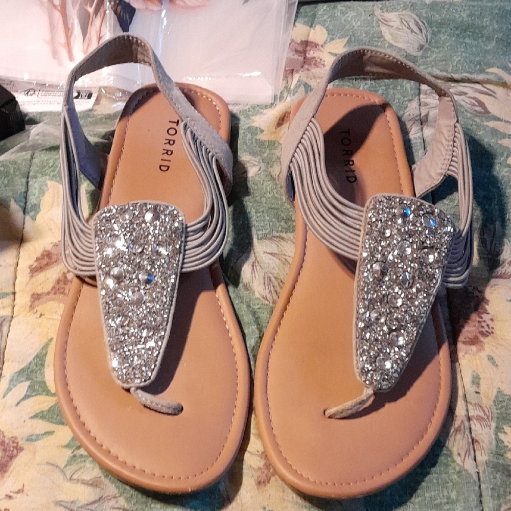 Torrid Gray Rhinestone Embellished Sandals